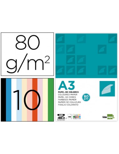 Paper color liderpapel a3 80gr 10...